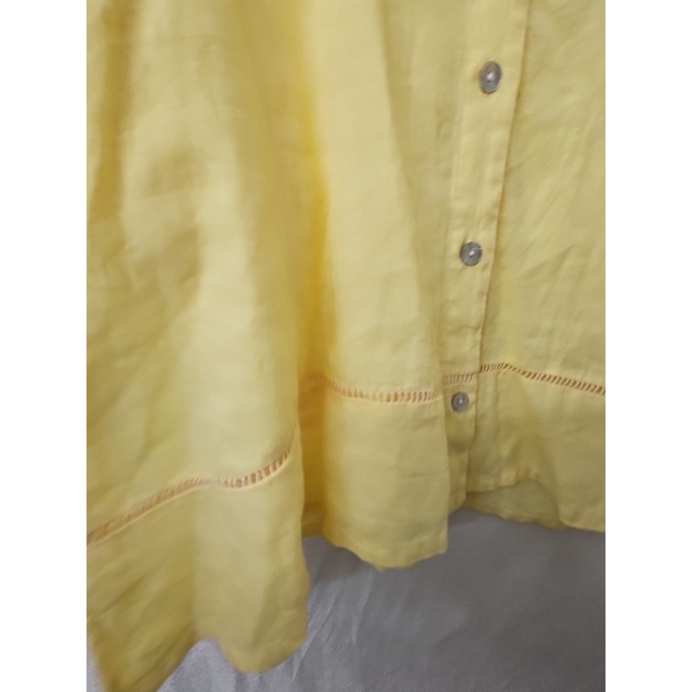 Symple NYC Womens 100% Linen Button Up Top Lagen Tunic Blouse Yellow Sz XL - Picture 2 of 8